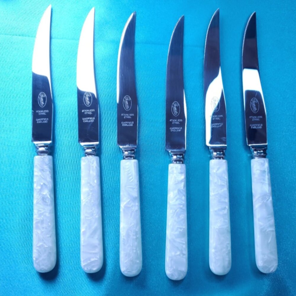 Vintage English Knife Set Featuring Imitation Pearl Handles (2 sets available)